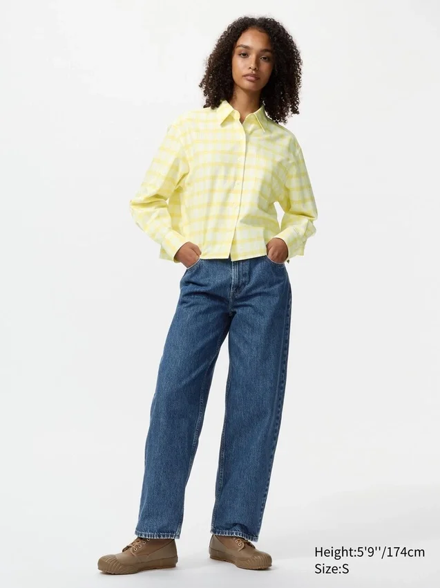 Chemise courte ajustée Oxford pour femme | À carreaux Chemise courte ajustée Oxford pour femme | À carreaux