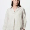 Chemise femme Premium Linen à col bateau et manches 3/4 | Rayée