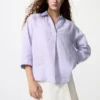 Chemise femme Premium Linen à col bateau et manches 3/4 | Rayée