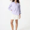 Chemise femme Premium Linen à col bateau et manches 3/4 | Rayée