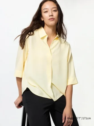 Chemisier à col skipper en rayonne pour femme | Manches 3/4