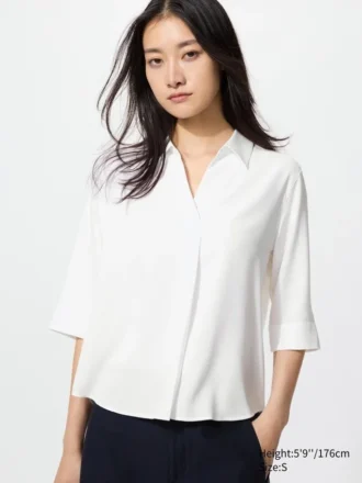 Chemisier à col skipper en rayonne pour femme | Manches 3/4