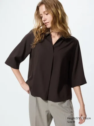 Chemisier à col skipper en rayonne pour femme | Manches 3/4 Chemisier à col skipper en rayonne pour femme | Manches 3/4