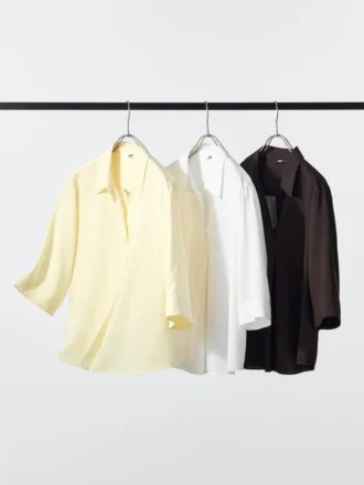 Chemisier à col skipper en rayonne pour femme | Manches 3/4 Chemisier à col skipper en rayonne pour femme | Manches 3/4