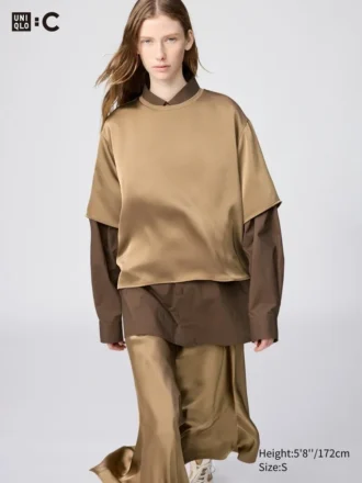 Chemisier court oversize en satin pour femme | Manches courtes Chemisier court oversize en satin pour femme | Manches courtes