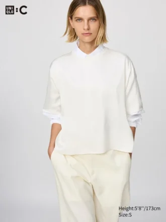 Chemisier court oversize en satin pour femme | Manches courtes Chemisier court oversize en satin pour femme | Manches courtes