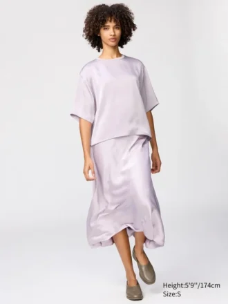 Chemisier court oversize en satin pour femme | Manches courtes Chemisier court oversize en satin pour femme | Manches courtes