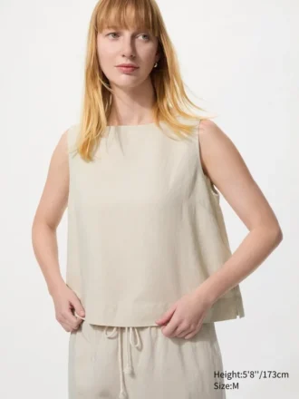 Chemisier en mélange de lin pour femme | Sans manches