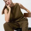 Chemisier en mélange de lin pour femme | Sans manches Chemisier en mélange de lin pour femme | Sans manches