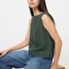 Chemisier en mélange de lin pour femme | Sans manches Chemisier en mélange de lin pour femme | Sans manches
