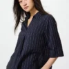 Chemisier femme en rayonne à col skipper et manches 3/4 | Rayée Chemisier femme en rayonne à col skipper et manches 3/4 | Rayée