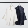 Chemisier femme en rayonne à col skipper et manches 3/4 | Rayée Chemisier femme en rayonne à col skipper et manches 3/4 | Rayée