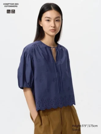 Chemisier à manches courtes brodé pour femme Chemisier à manches courtes brodé pour femme