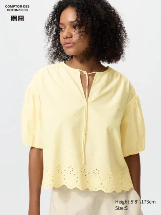 Chemisier à manches courtes brodé pour femme Chemisier à manches courtes brodé pour femme