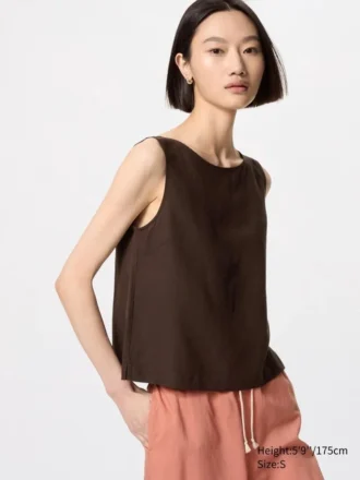 Chemisier sans manches en mélange de lin pour femme Chemisier sans manches en mélange de lin pour femme