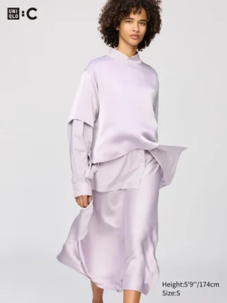 Jupe longue en satin pour femme