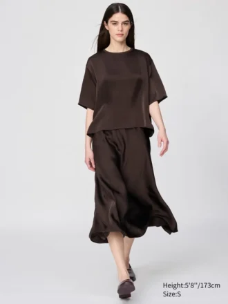 Jupe longue en satin pour femme