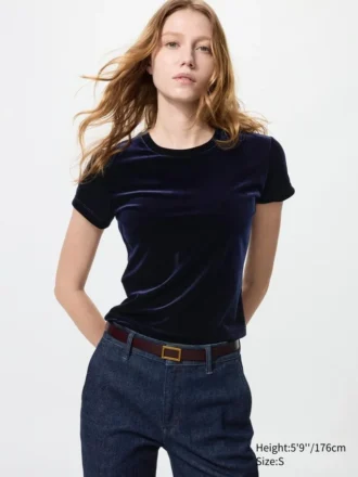 Mini-t-shirt en velours doux pour femme