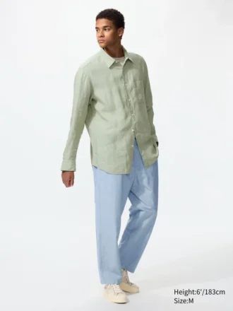 Pantalon court décontracté en lin mélangé pour homme