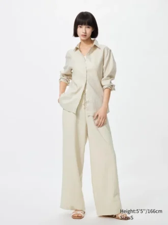 Pantalon facile à porter en mélange de lin pour femme