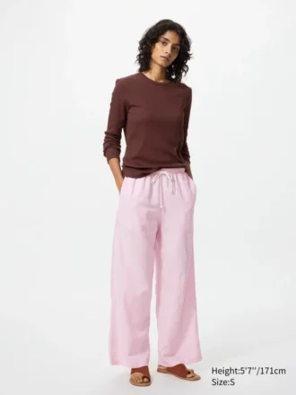 Pantalon facile à porter en mélange de lin pour femme