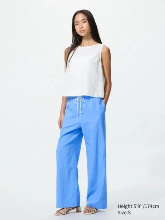 Pantalon facile à porter en mélange de lin pour femme