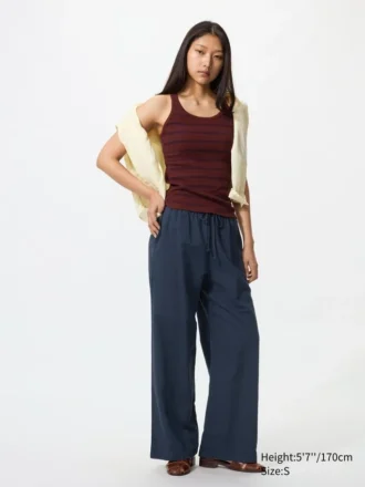 Pantalon facile à porter en mélange de lin pour femme