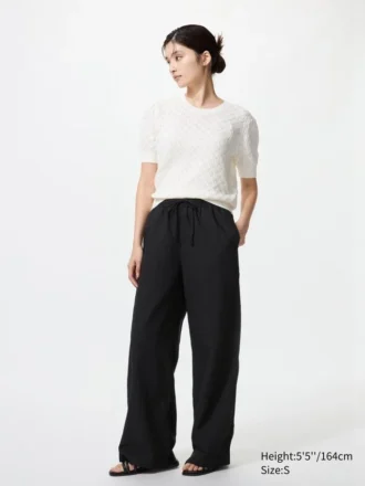 Pantalon facile à porter en mélange de lin pour femme