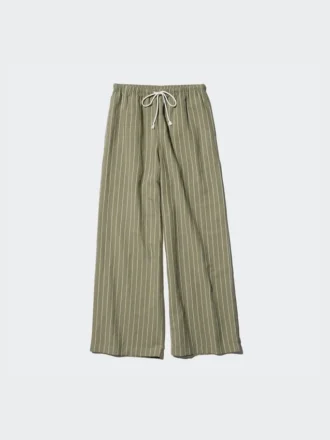 Pantalon facile à porter en mélange de lin pour femme | Rayé