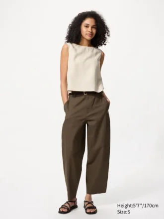 Pantalon fuselé en lin et coton pour femme