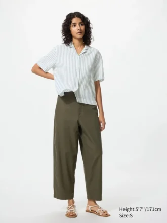 Pantalon fuselé en lin et coton pour femme
