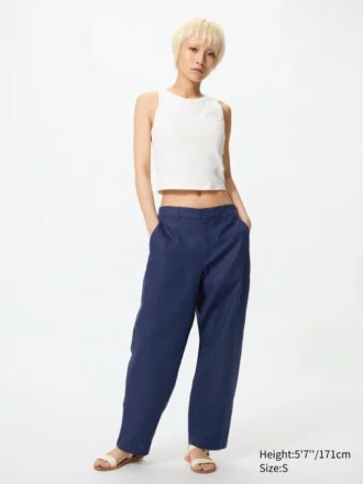 Pantalon fuselé en lin et coton pour femme