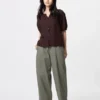 Pantalon fuselé en lin et coton pour femme