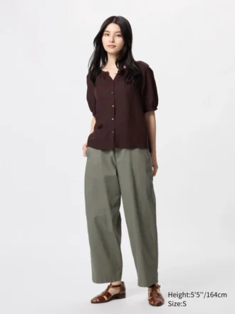 Pantalon fuselé en lin et coton pour femme