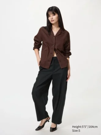 Pantalon fuselé en lin et coton pour femme