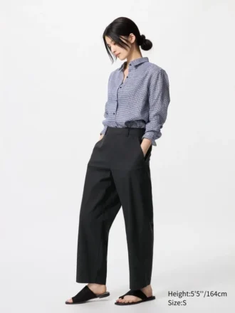 Pantalon fuselé en lin et coton pour femme