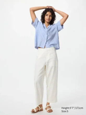 Pantalon fuselé en lin et coton pour femme
