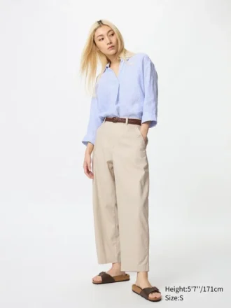 Pantalon fuselé en lin et coton pour femme