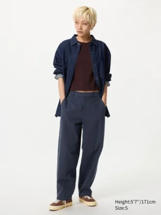 Pantalon fuselé en lin et coton pour femme | Rayé