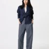 Pantalon fuselé en lin et coton pour femme | Rayé Pantalon fuselé en lin et coton pour femme | Rayé