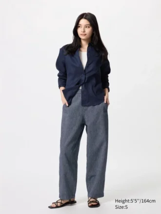 Pantalon fuselé en lin et coton pour femme | Rayé