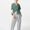 Pantalon fuselé en lin et coton pour femme | Rayé Pantalon fuselé en lin et coton pour femme | Rayé
