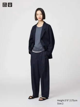Pantalon large plissé en coton et lyocell pour femme