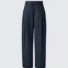 Pantalon large plissé en coton et lyocell pour femme Pantalon large plissé en coton et lyocell pour femme