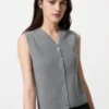 Pull femme à col en V festonné | Sans manches