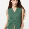 Pull femme à col en V festonné | Sans manches