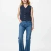 Pull femme à col en V festonné | Sans manches