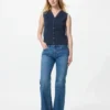 Pull femme à col en V festonné | Sans manches