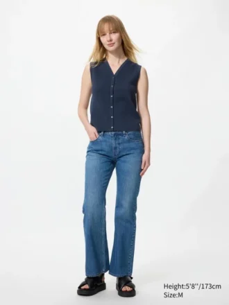 Pull femme à col en V festonné | Sans manches