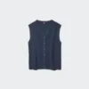 Pull femme à col en V festonné | Sans manches